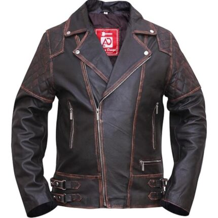 Men Vintage Classic Biker Style Leather Jacket