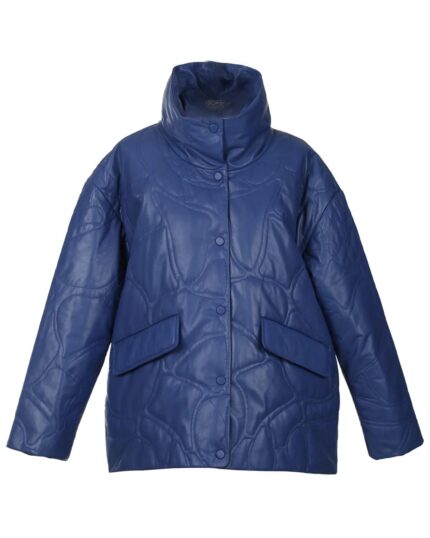 Women Quilted Sheepskin Leather Jacket in Blue