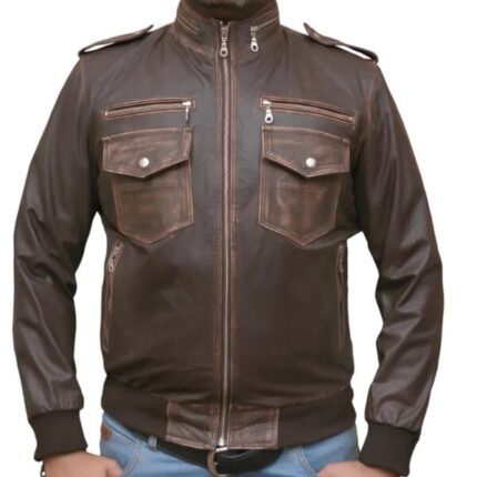 Men Brown Biker Sheepskin Leather Jacket
