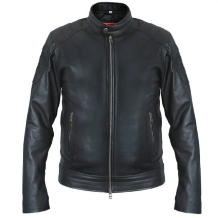 Men Black Classic Motorcycle Genuine Leather Jacket