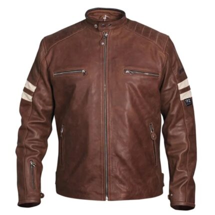 Men Classic 92 Sheepskin Leather Motorcycle Jacket in Brown