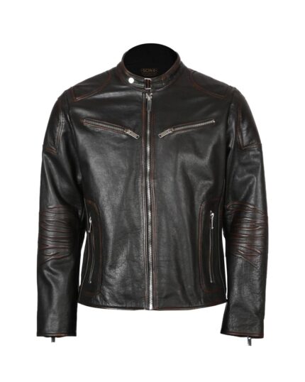 Men Classic Sheepskin Leather Jacket Black