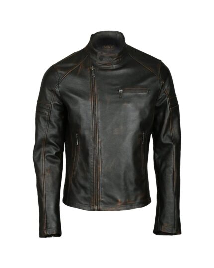 Men Moto Sheepskin Leather Jacket Black