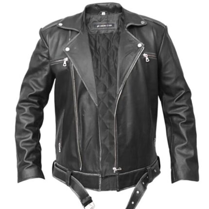 Men Asymmetrical Zipper Biker Leather Jacket