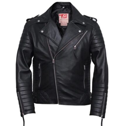 Men Black Diamond Design Motorcycle Leather Jacket