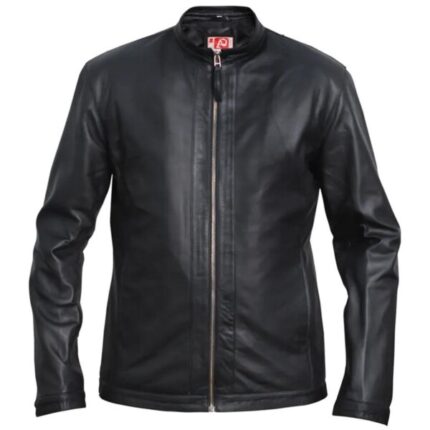 Men Black Slim Fit Biker Motorcycle Leather Jacket