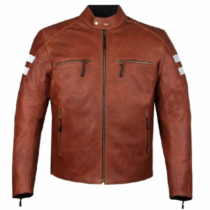 Men’s Brown Cowhide Leather Jacket Motorcycle