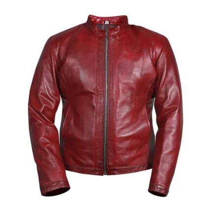 Men Motorcycle Style Red Leather Jacket