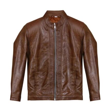 Men Retro Biker Brown Leather Jacket