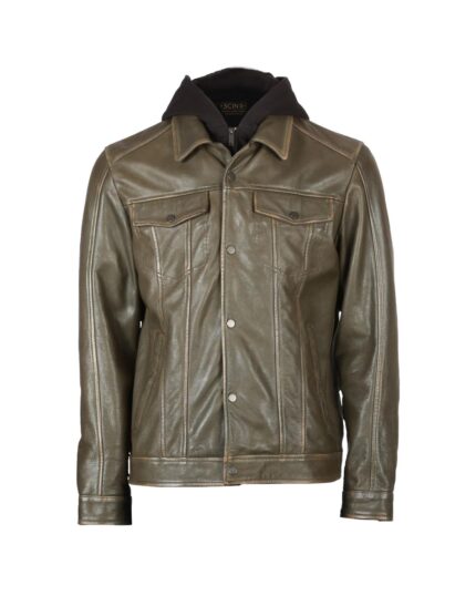 Men Ruboff Sheepskin Hooded Sheepskin Leather Jacket