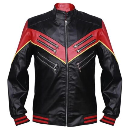 Men Black and Red Motorcycle Sheepskin Leather Jacket