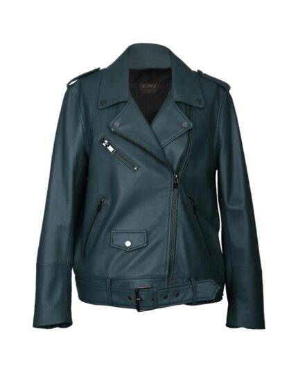 Women Mira Belted Biker Sheepskin Leather Jacket