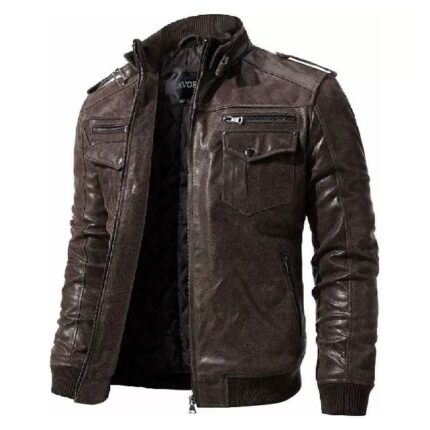 New Mens Biker Cafe Racer Brown Leather Jacket