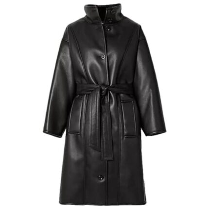 Stylish Knee Length Leather Overcoat