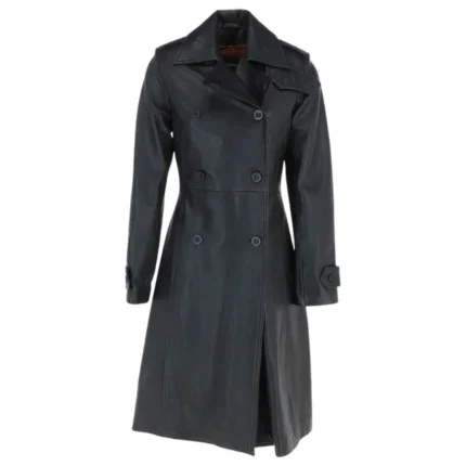 Genuine Leather Women Double Breasted Trench Coat