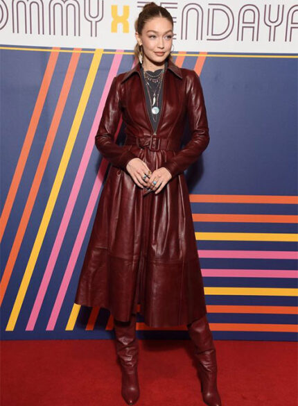 GIGI HADID LEATHER LONG COAT