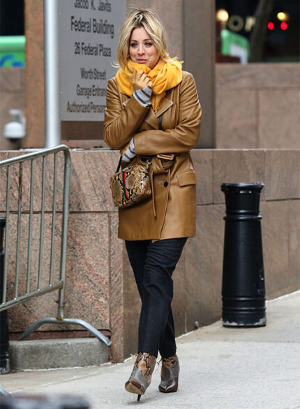KALEY CUOCO THE FLIGHT ATTENDANT LEATHER TRENCH COAT