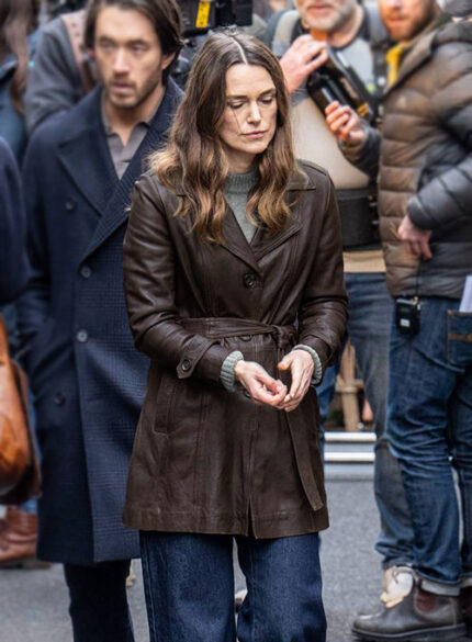 KEIRA KNIGHTLEY BLACK DOVES LEATHER TRENCH COAT