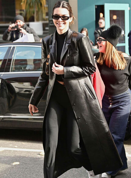 Kendall Jenner Real Leather Long Coat – Chic Winter Style