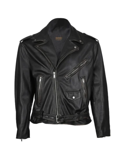 Men Sheepskin Belted Biker Leather Jacket