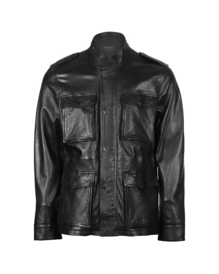 Men Four Pocket Sheepskin Leather Jacket Black
