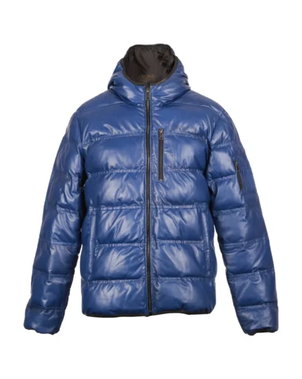 Men Hooded Puffer Leather Jacket