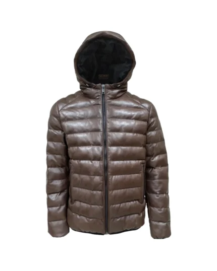 Men Leather Puffer Jacket