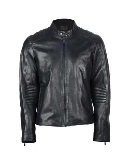 Men Tapered Sleeve Biker Leather Jacket