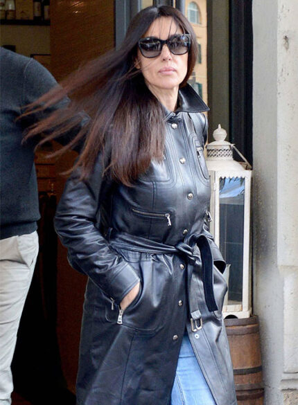 Monica Bellucci Real Leather Trench Coat – Stylish Outerwear