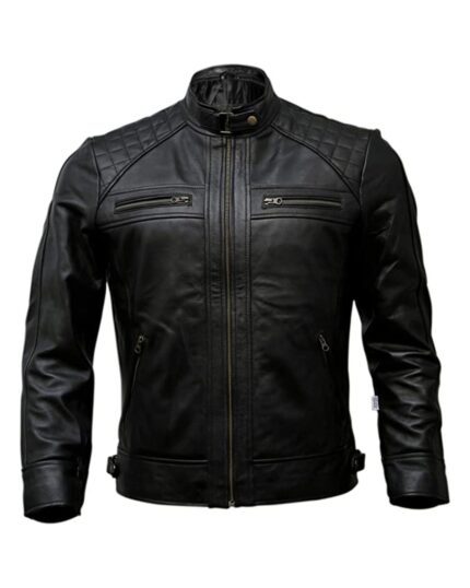 Men Sheepskin Classic Biker Leather Jacket Black