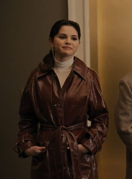 SELENA GOMEZ ONLY MURDERS IN THE BUILDING LEATHER LONG COAT