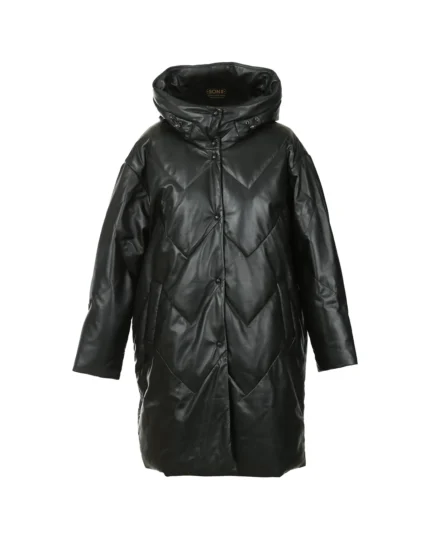 Women Leather Puffer Long Coat